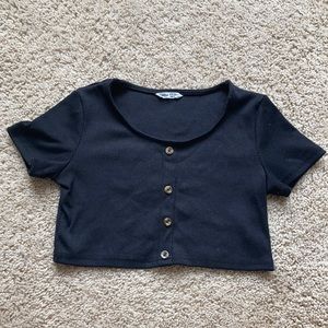 SHEIN girls size 11-12 black button crop top